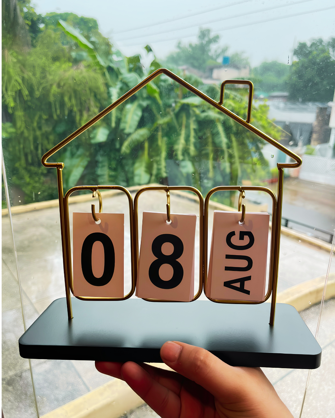 Brass House Perpetual Flip Desk Calendar | Metal & Wood Office Decor