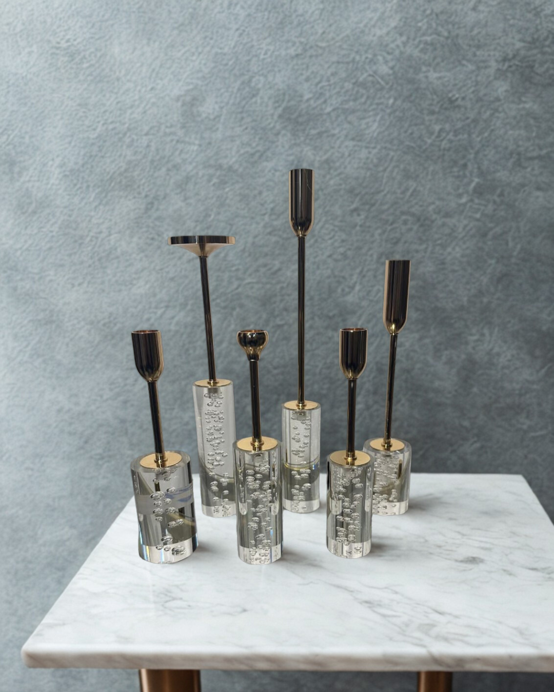Luxury Bubble Acrylic & Gold Candlestick Holders – Staggered Taper Candle Set
