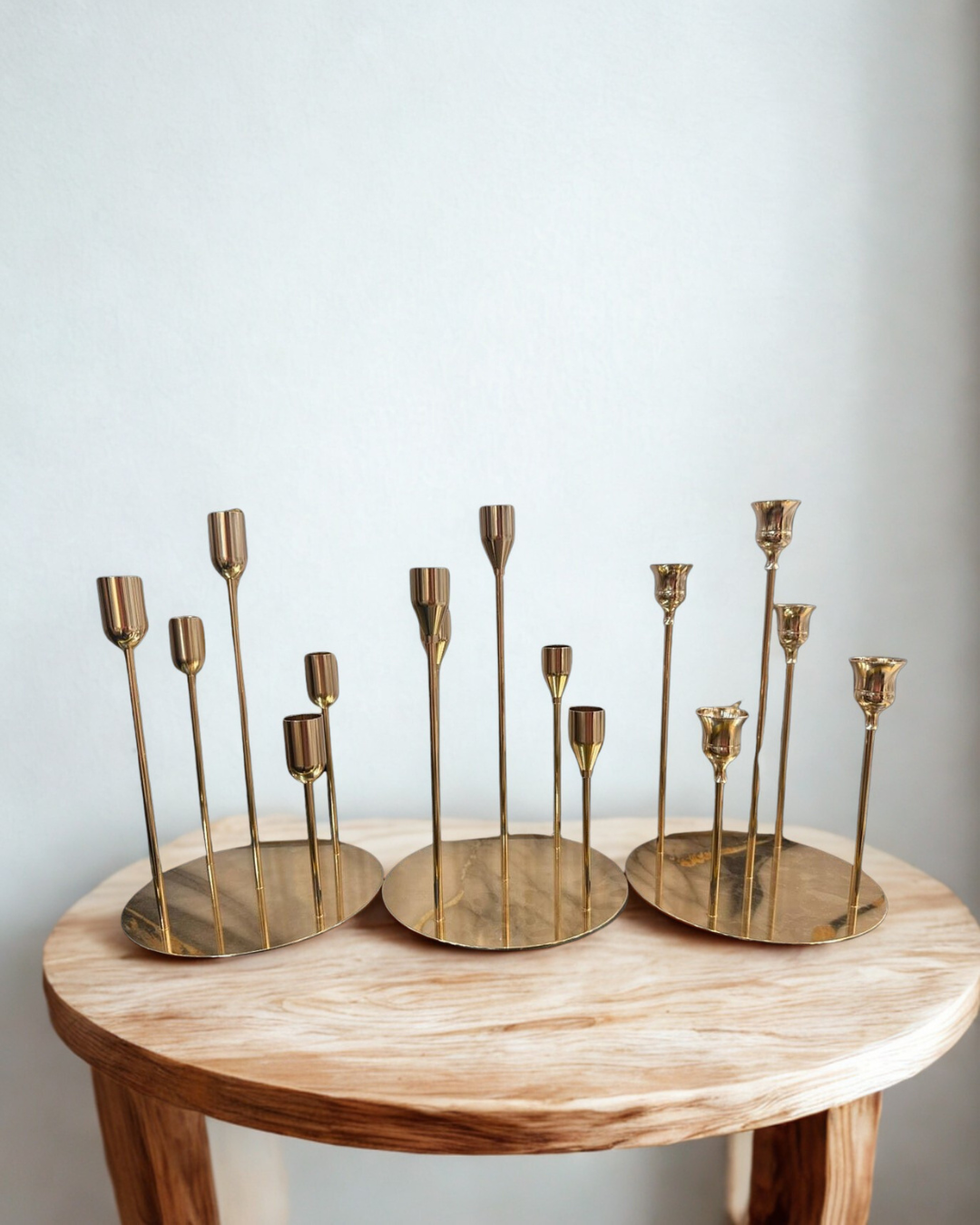 Multi-Stem Gold Candelabra Set – Modern Taper Candle Centerpiece