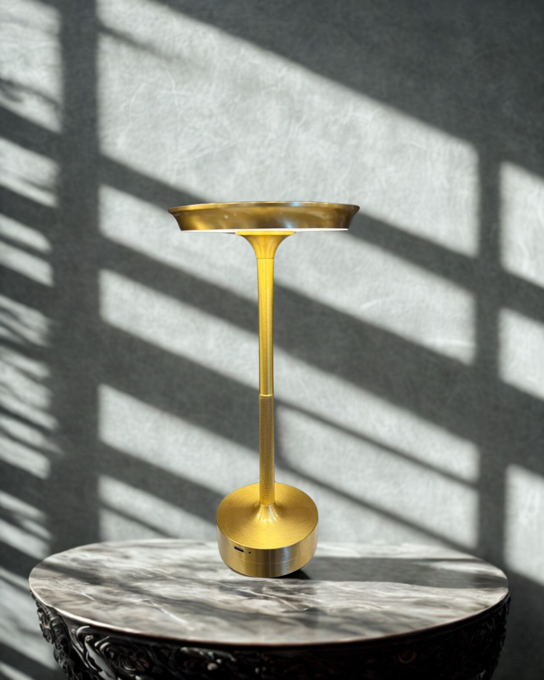 Aura Brushed Gold Cordless T-Bar Table Lamp | Luxury Minimalist Lighting