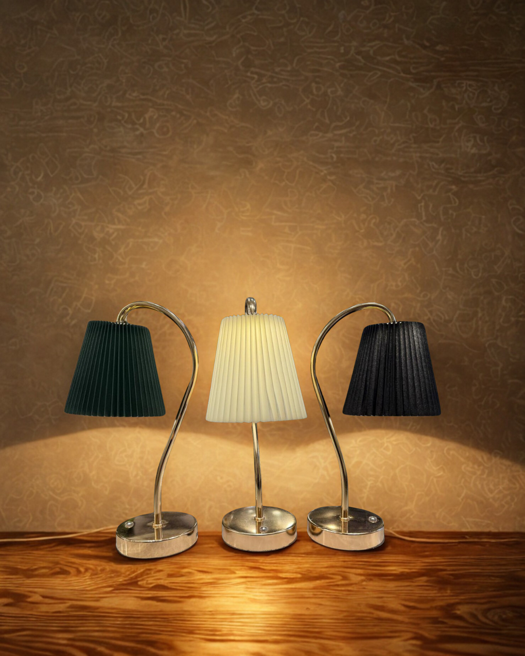 Premium Pleated Cordless Table Lamp – Vintage Gooseneck Accent Light