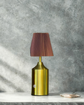 Polished Gold Pleated Table Lamp | Rechargeable Cordless Desk Light