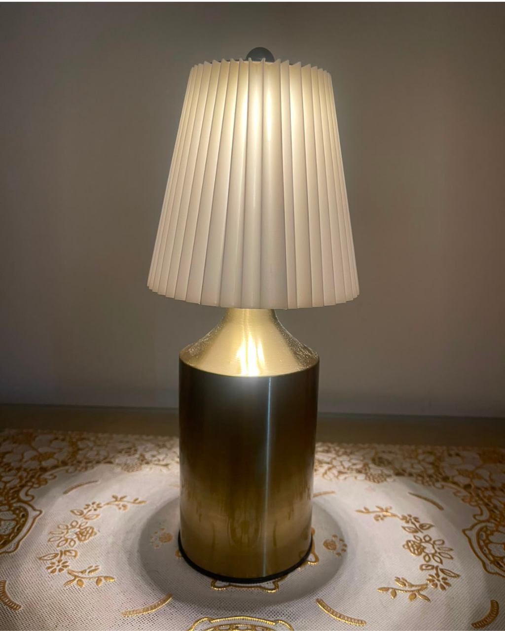 Modern Brushed Brass Pleated Table Lamp | Cordless Touch Lamps