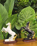Black & White Rearing Horse Sculptures