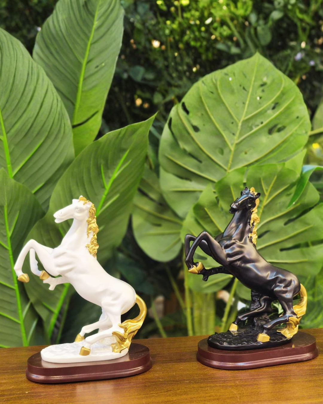 Black & White Rearing Horse Sculptures