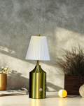 Polished Brass White Pleated Table Lamp | Rechargeable Cordless Desk Light