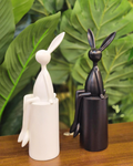 Modern Black & White Sitting Rabbit Sculpture (Single)