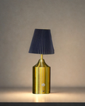 Polished Brass Black Pleated Table Lamp | Rechargeable Cordless Desk Light