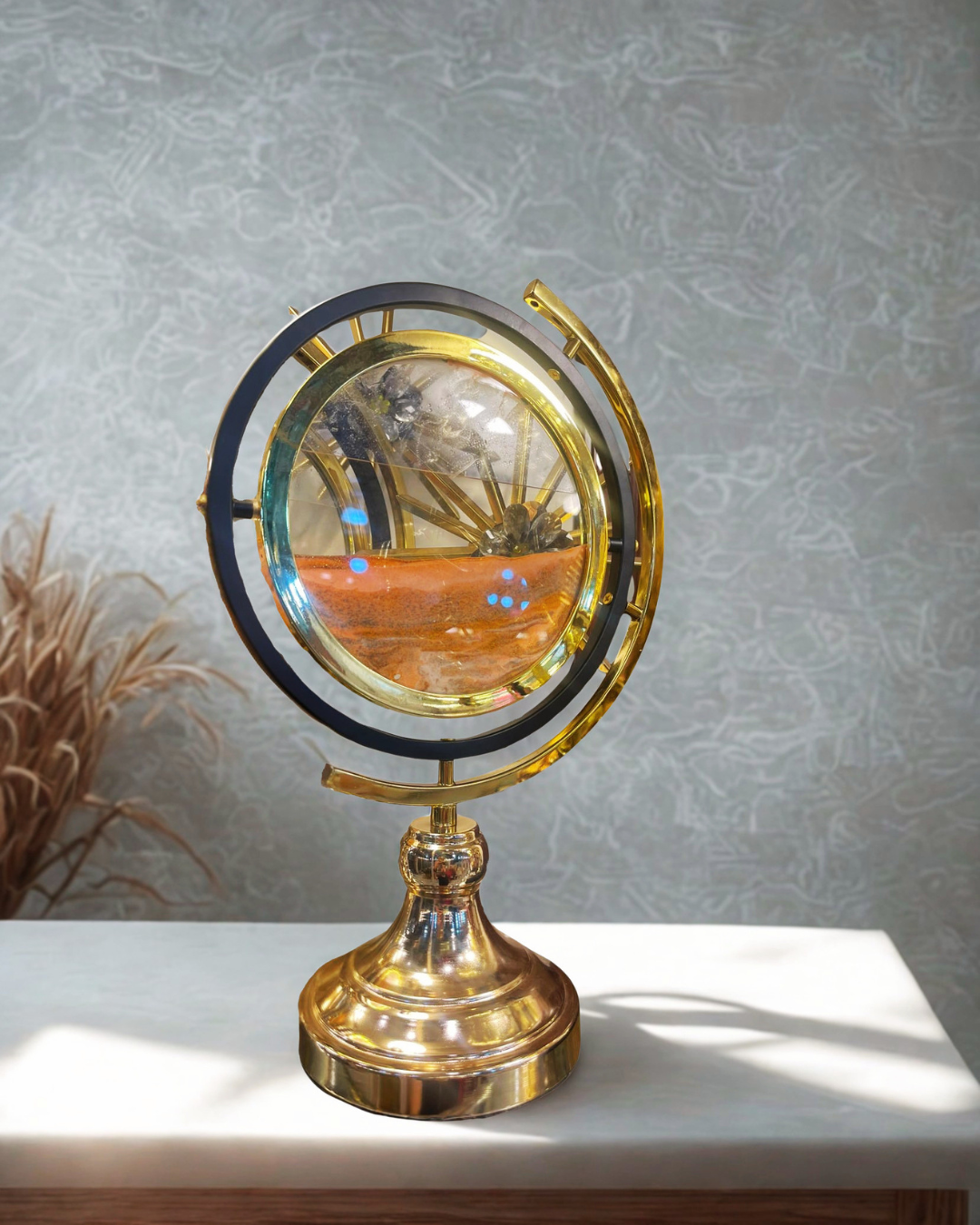 Rotating Gold Armillary Moving Sand Art Globe