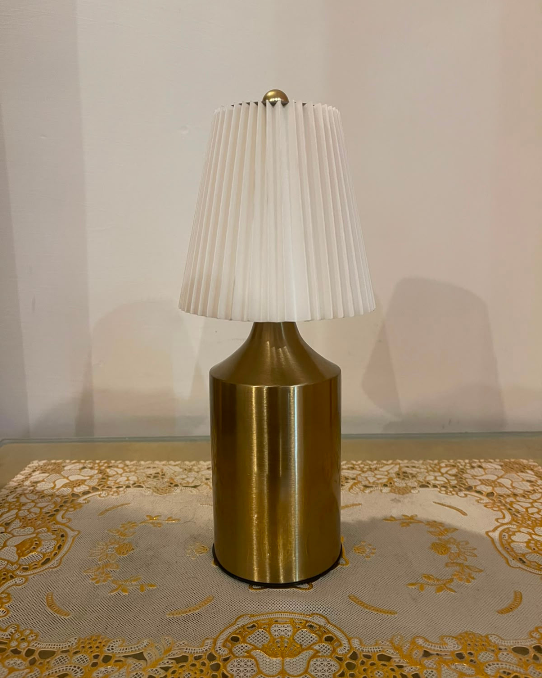 Modern Brushed Brass Pleated Table Lamp | Cordless Touch Lamps