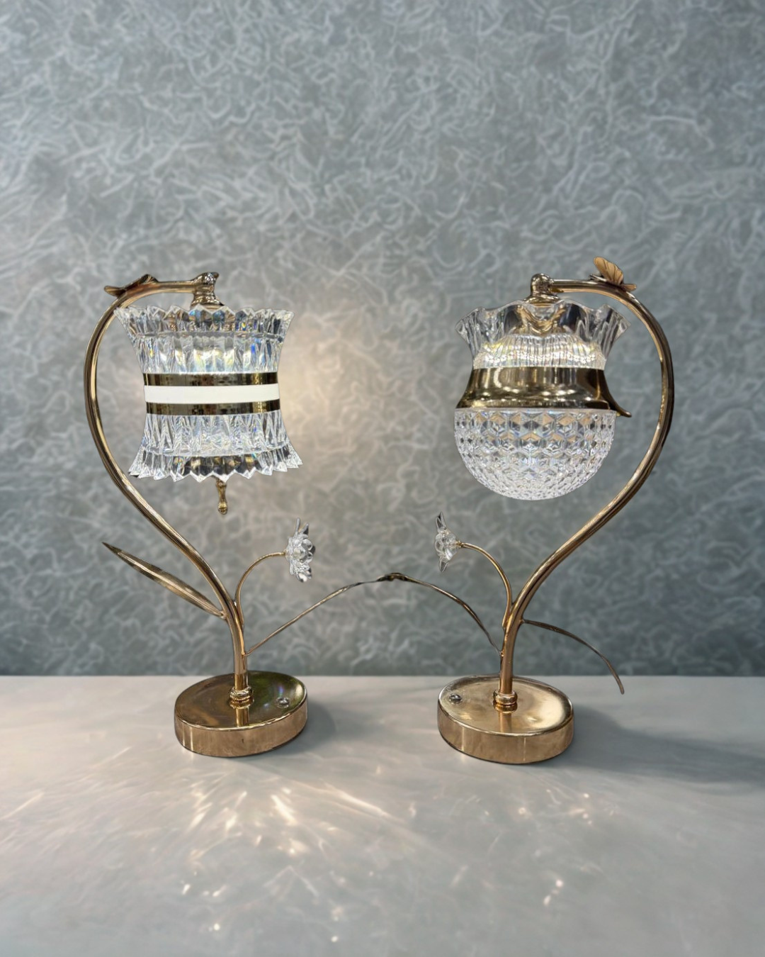 Lumina Botanical Crystal & Brass Accent Table Lamps (Single) | Luxury Ambient Lighting