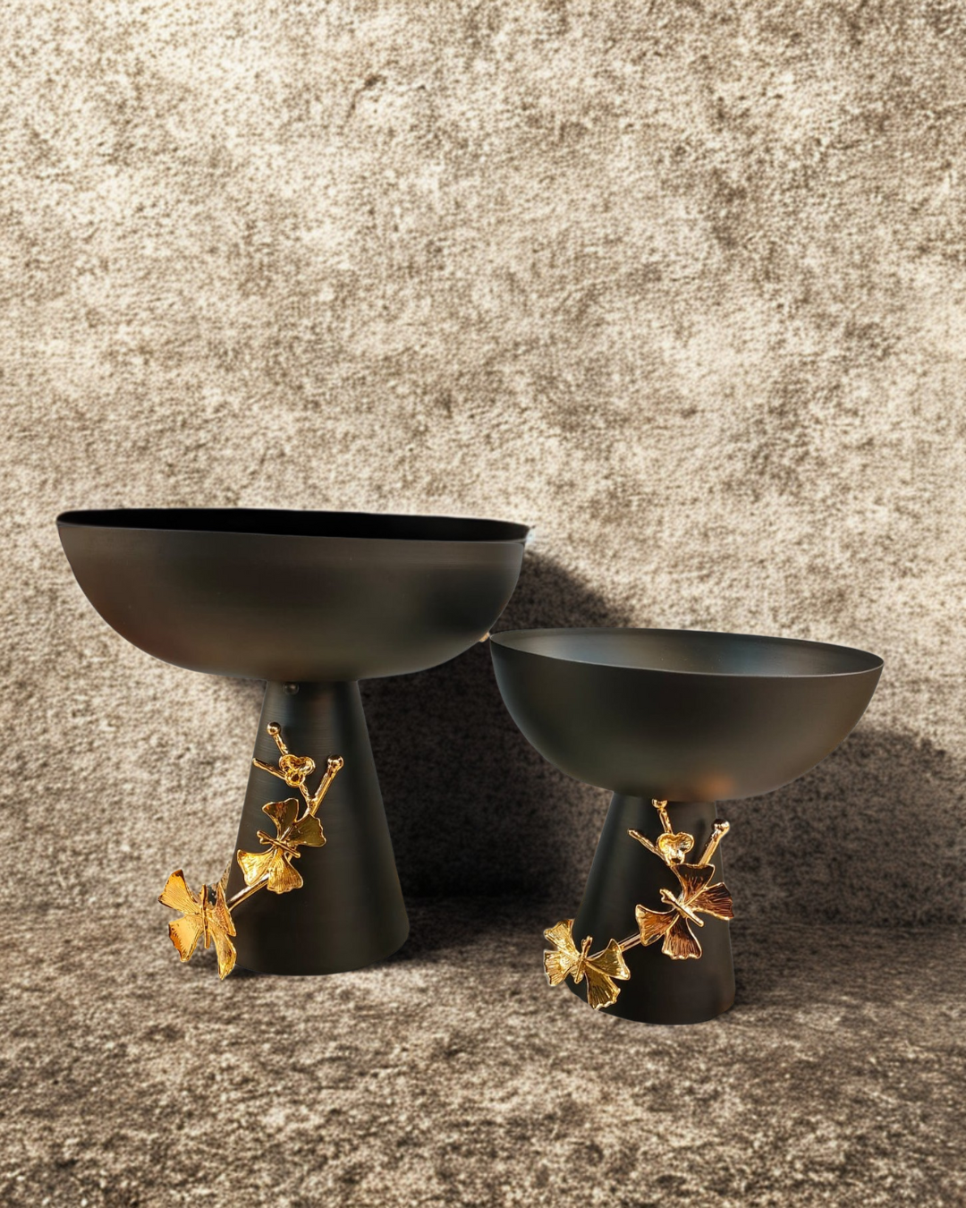 Premium Matte Black & Gold Pedestal Bowl – Luxury Home Centerpiece