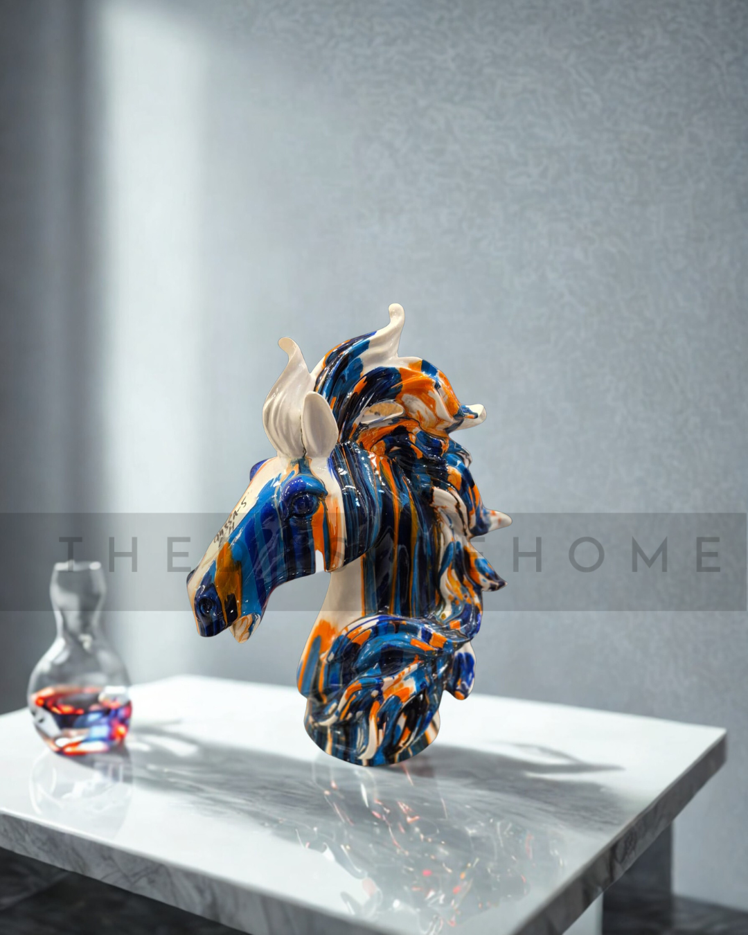 Abstract Fluid Art Horse Head Bust – Colorful Tabletop Ceramic Sculpture
