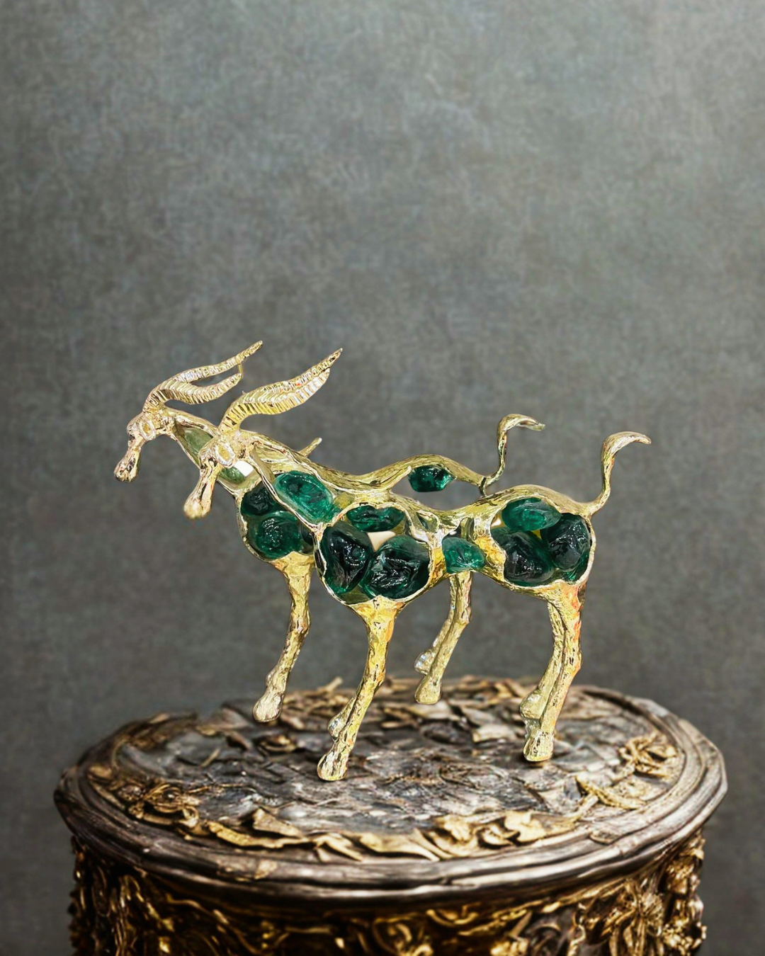 Gold & Emerald Gazelle Statue (Single)