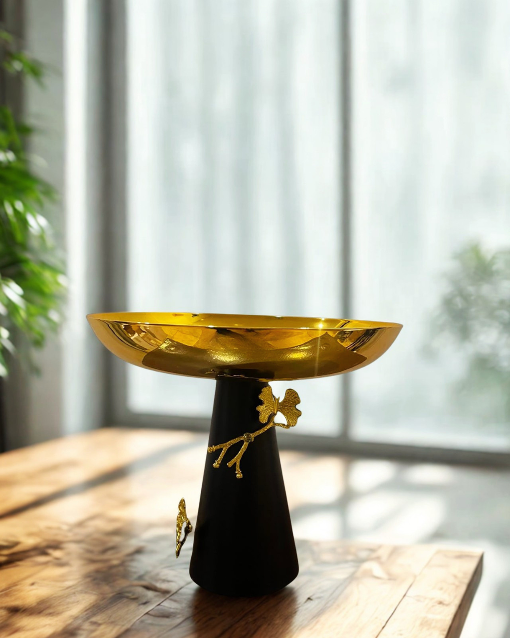 Botanical Gold & Blush Pedestal Bowls (Set of 3) | Luxury Centerpiece Platters