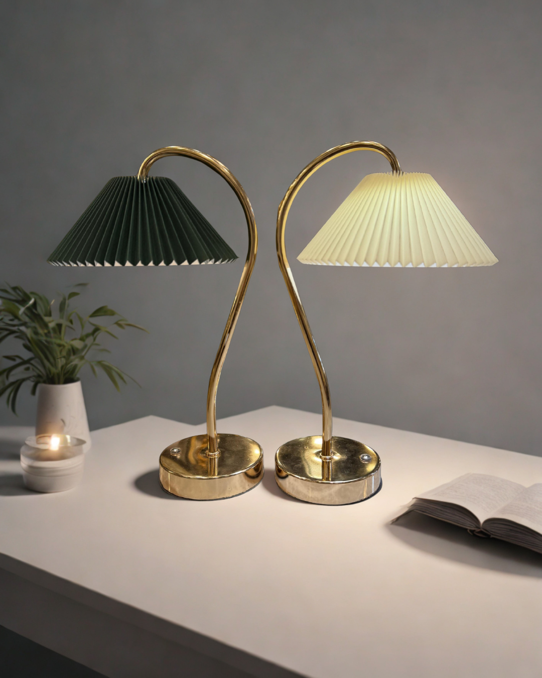 Swan Gooseneck Pleated LED Table Lamps (Single) | Modern Vintage Lighting