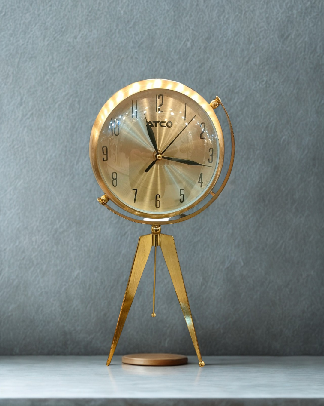 ATCO Luxury Gold Tabletop Tripod Clock – Elegant Champagne Desk Decor