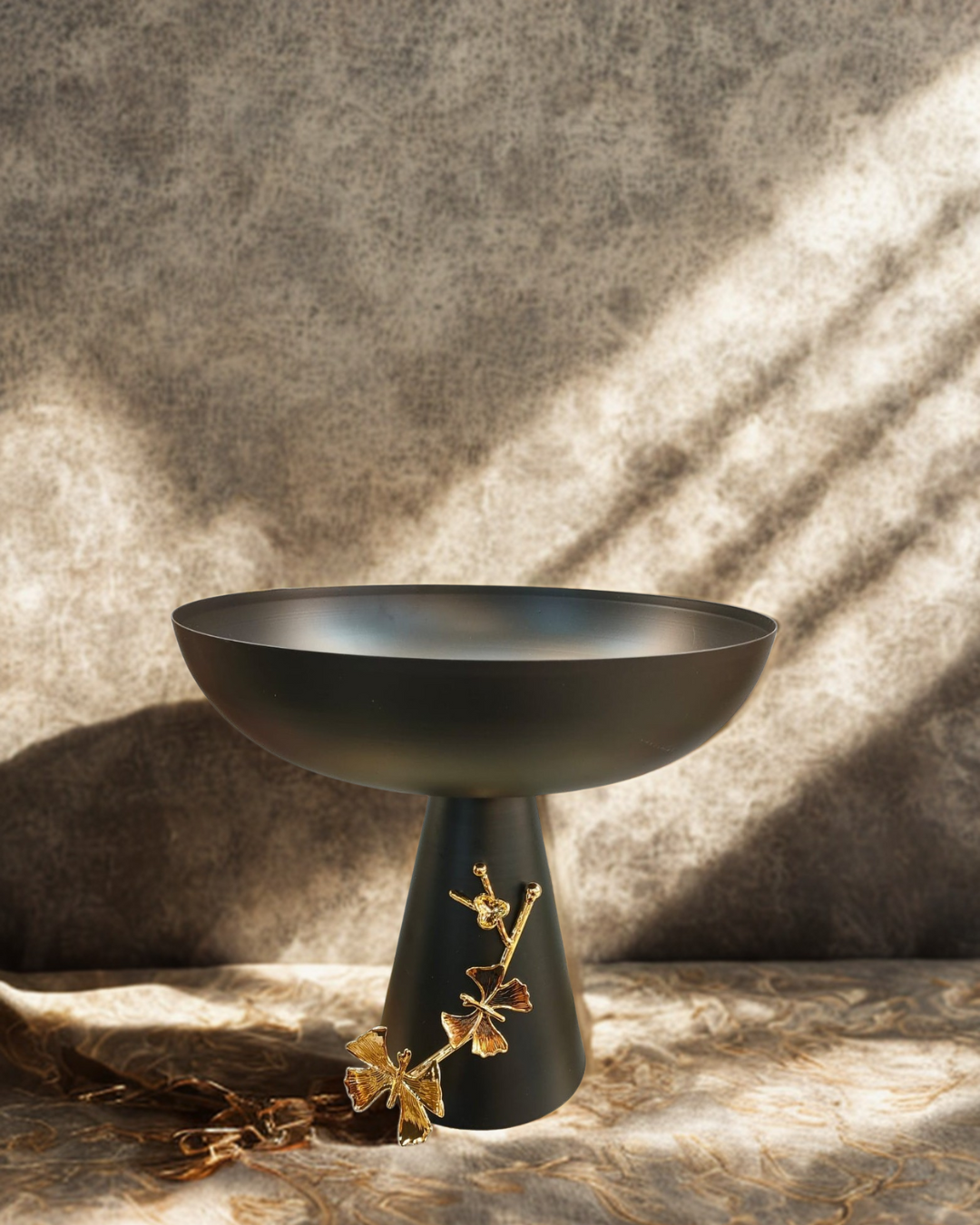 Premium Matte Black & Gold Pedestal Bowl – Luxury Home Centerpiece