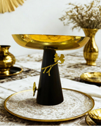 Botanical Gold & Blush Pedestal Bowls (Set of 3) | Luxury Centerpiece Platters