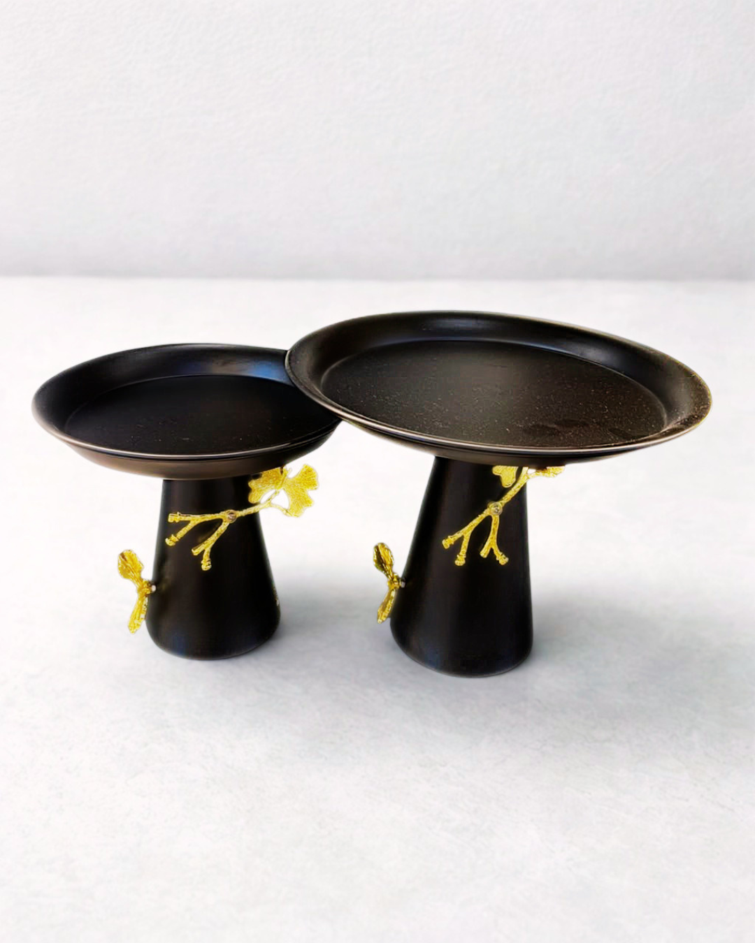 Gold & Matte Black Pedestal Platters  | Modern Tabletop Centerpiece