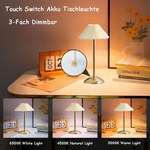Aura Cordless Rechargeable LED Table Lamp – Luxury Pleated Wireless Lamp for Home & Bedroom