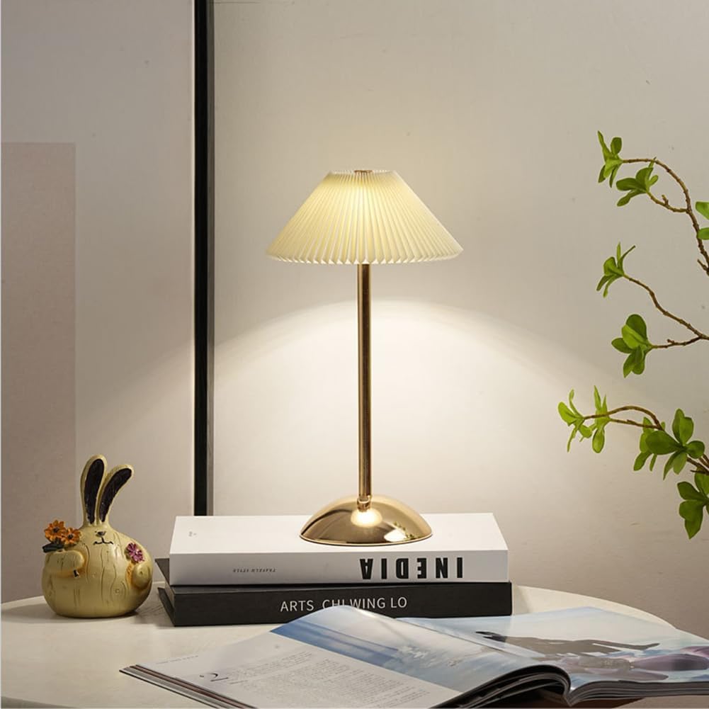 Aura Cordless Rechargeable LED Table Lamp – Luxury Pleated Wireless Lamp for Home & Bedroom