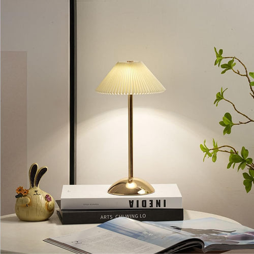 Aura Cordless Rechargeable LED Table Lamp – Luxury Pleated Wireless Lamp for Home & Bedroom