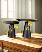 Gold & Matte Black Pedestal Platters  | Modern Tabletop Centerpiece