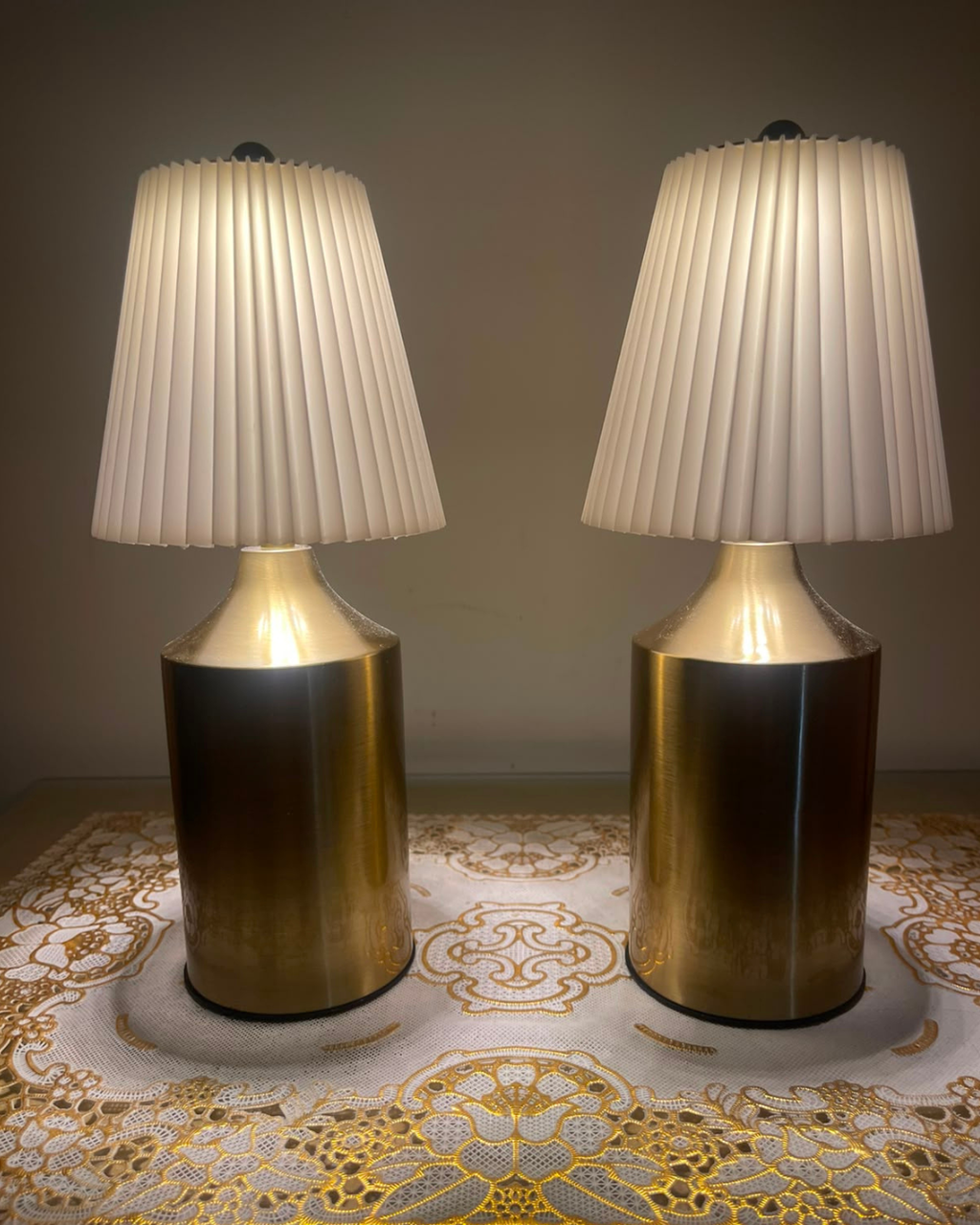 Modern Brushed Brass Pleated Table Lamp | Cordless Touch Lamps