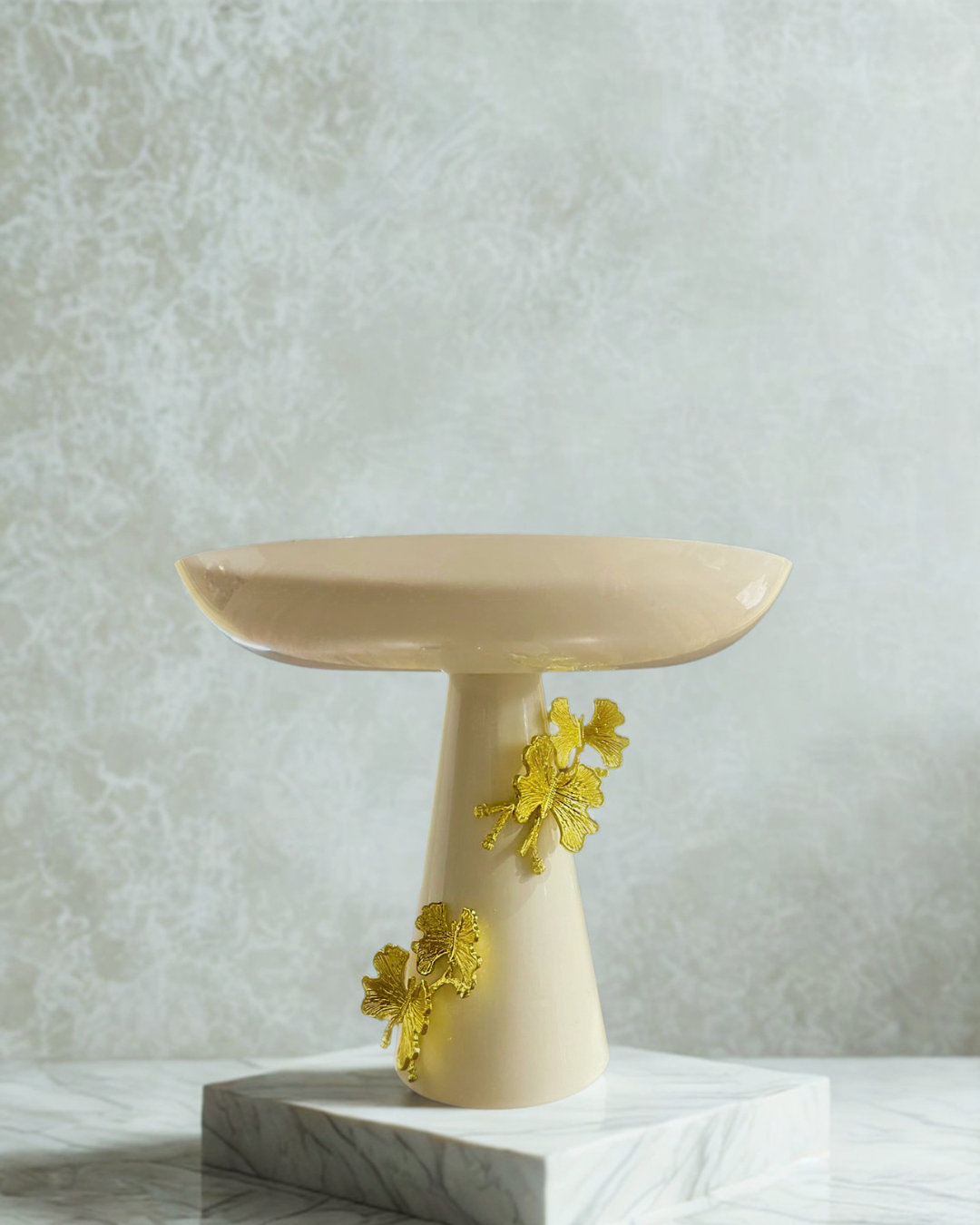Premium Matte Black & Gold Pedestal Bowl – Luxury Home Centerpiece