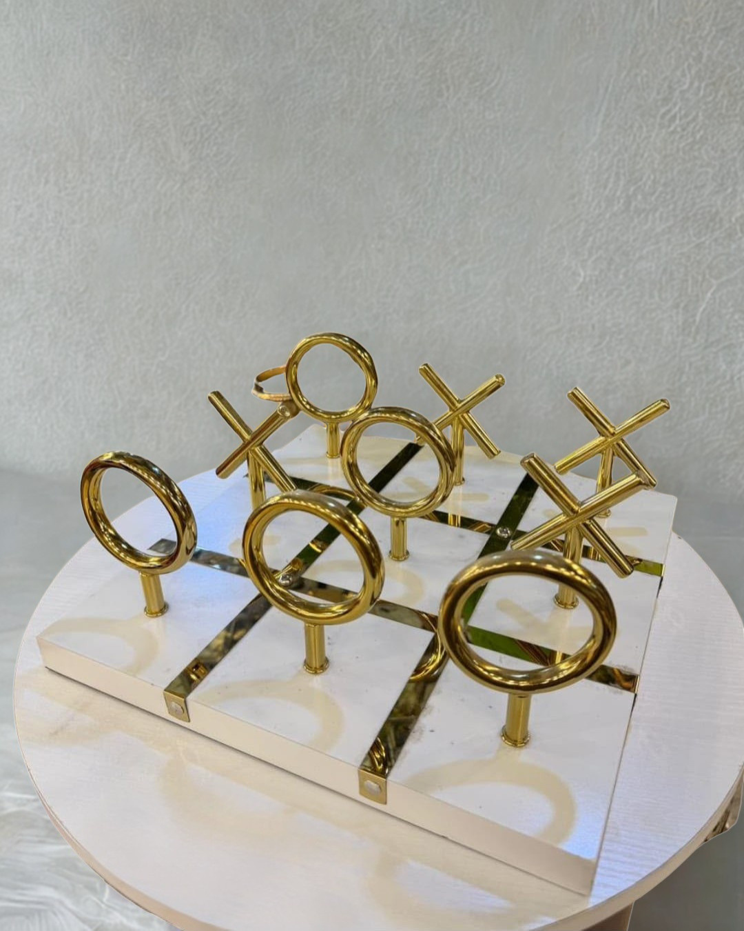 Luxury Gold & White Tic-Tac-Toe Board Game – Decorative Coffee Table Set