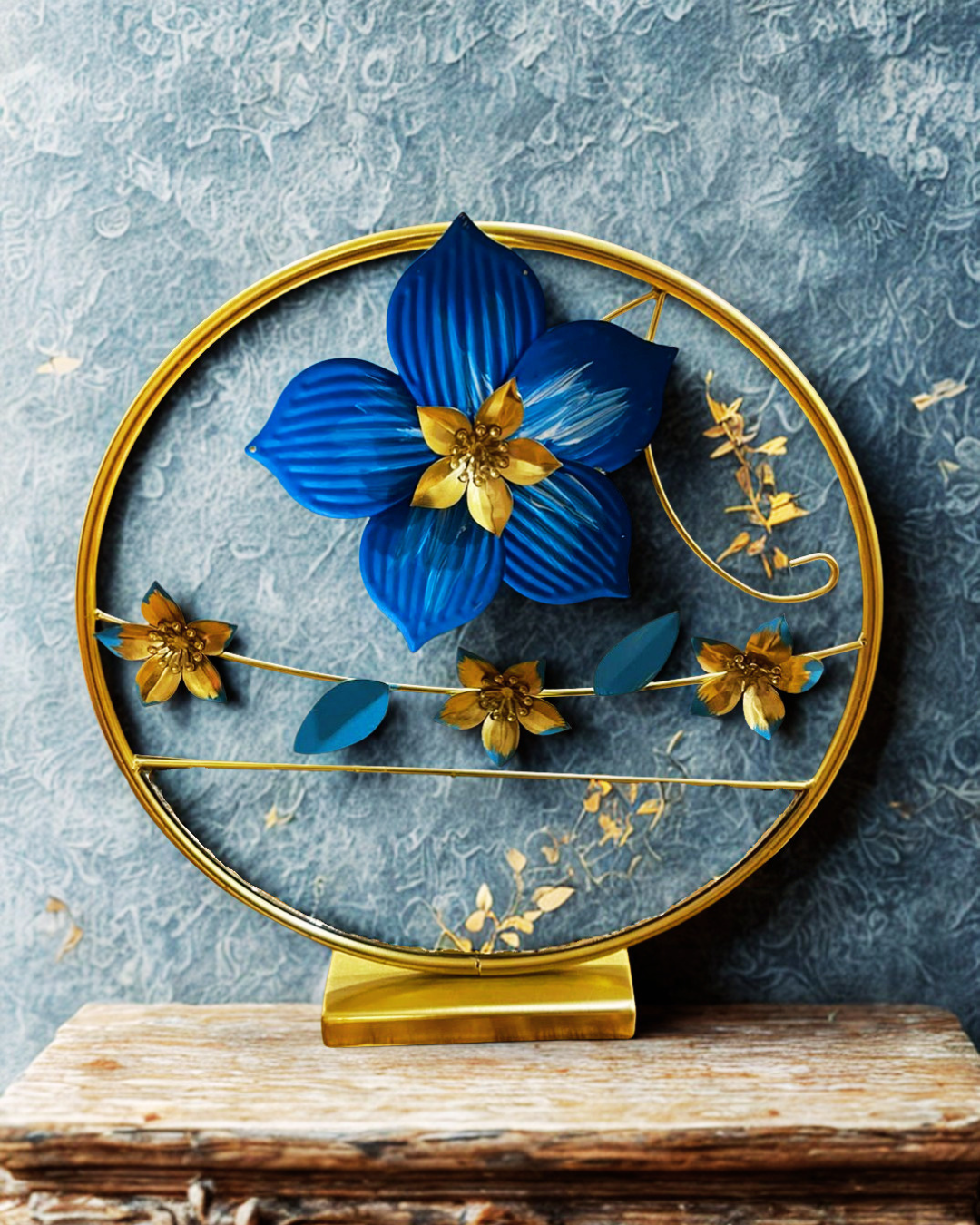 Azure Bloom Metallic Floral Art