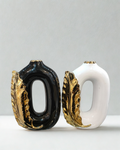 Premium Ceramic Hollow Oval Vase – Luxury Gold Leaf Accent