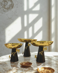 Botanical Gold & Blush Pedestal Bowls (Set of 3) | Luxury Centerpiece Platters