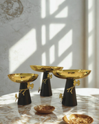 Botanical Gold & Blush Pedestal Bowls (Set of 3) | Luxury Centerpiece Platters