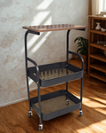 3-Tier Rolling Utility Cart with Wood Tabletop | Mobile Kitchen & Office Storage Trolley