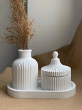 Minimalist Fluted Concrete Decor Set | Decorative Jar & Vase with Tray