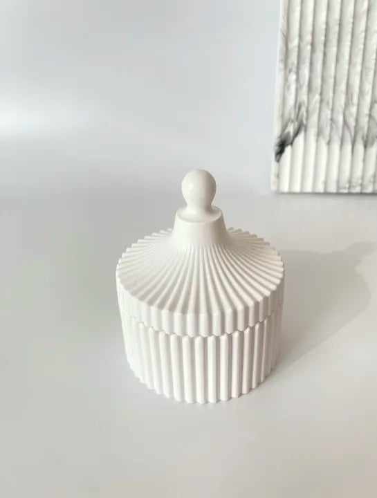 Minimalist Fluted Concrete Decor Set | Decorative Jar & Vase with Tray