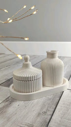 Minimalist Fluted Concrete Decor Set | Decorative Jar & Vase with Tray