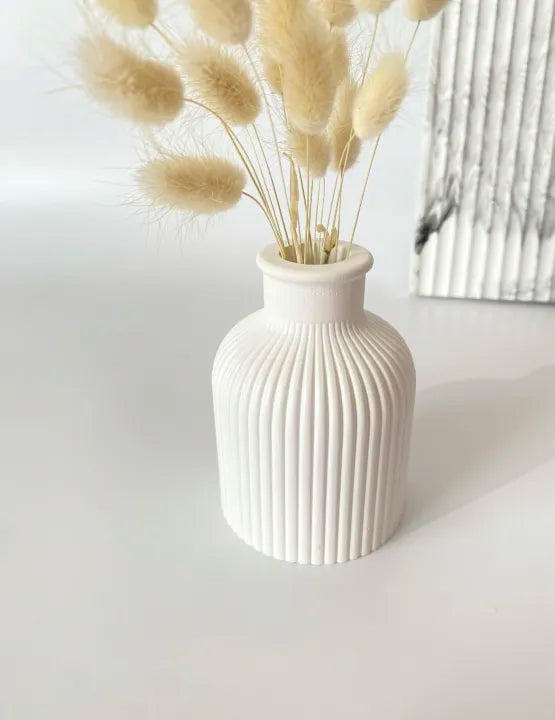 Minimalist Fluted Concrete Decor Set | Decorative Jar & Vase with Tray
