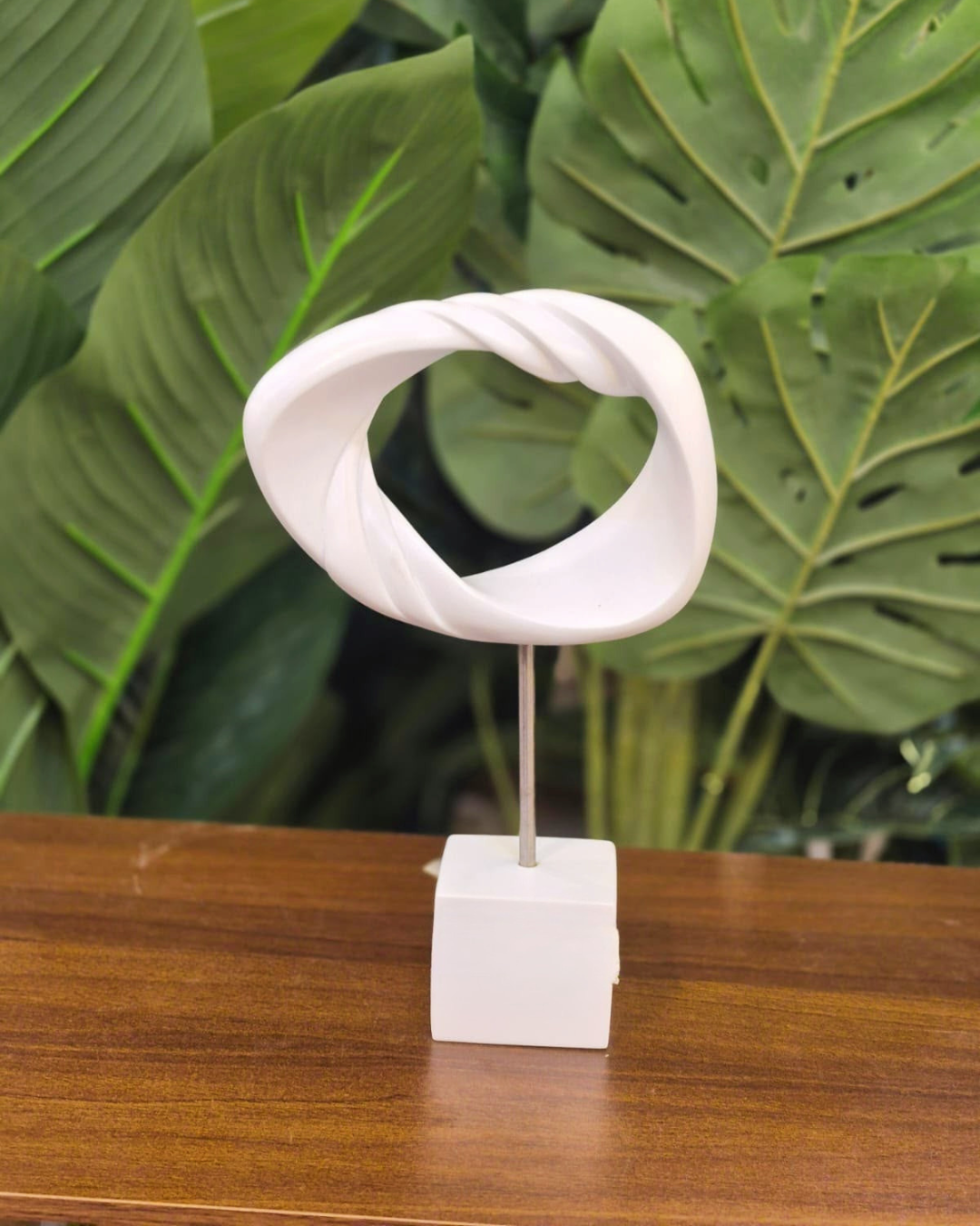 Modern White Abstract Twisted Ring Sculpture