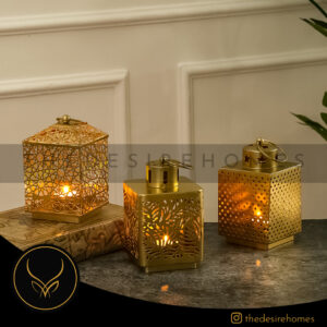 Sculptvriksh Pyramid Metal Hanging Lantern – Golden Finish - Image 4