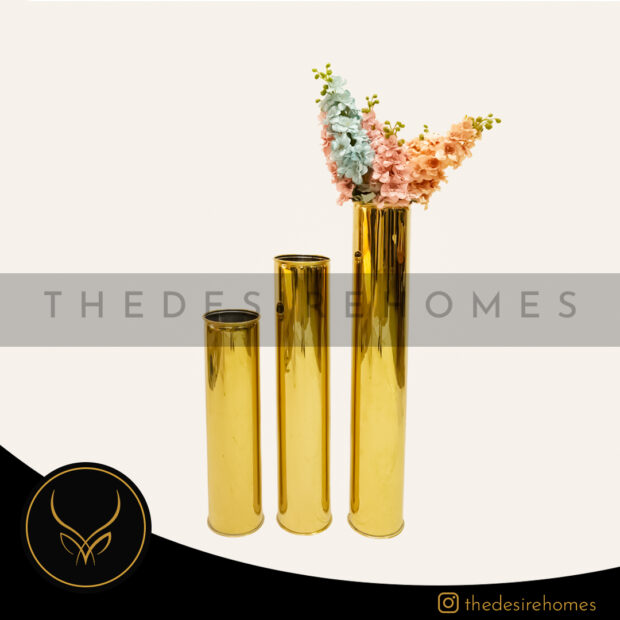 Golden Cylindrical Floor Vase