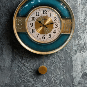 Glamorous Teal & Gold Round Wall Clock / Mid-Century Modern Decorative Clock