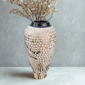 Textured Honeycomb Urn Vase - Aged White, Bronze, and Gold Decorative Vessel