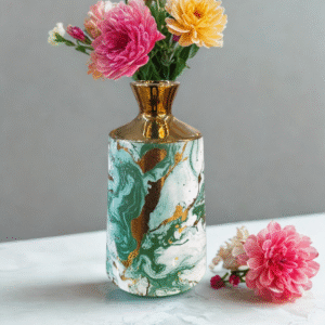 Glamorous Emerald Green Marble & Gold Swirl Vase / Luxury Statement Flower Vessel