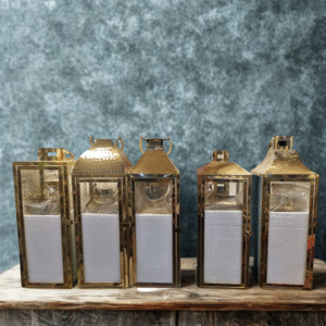 Linear Gold & Glass Pillar Lanterns – Set of 5 Contemporary Floor Lamps